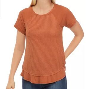 Love, Fire Juniors Orange Short Sleeve Waffle Knit Top Size M
